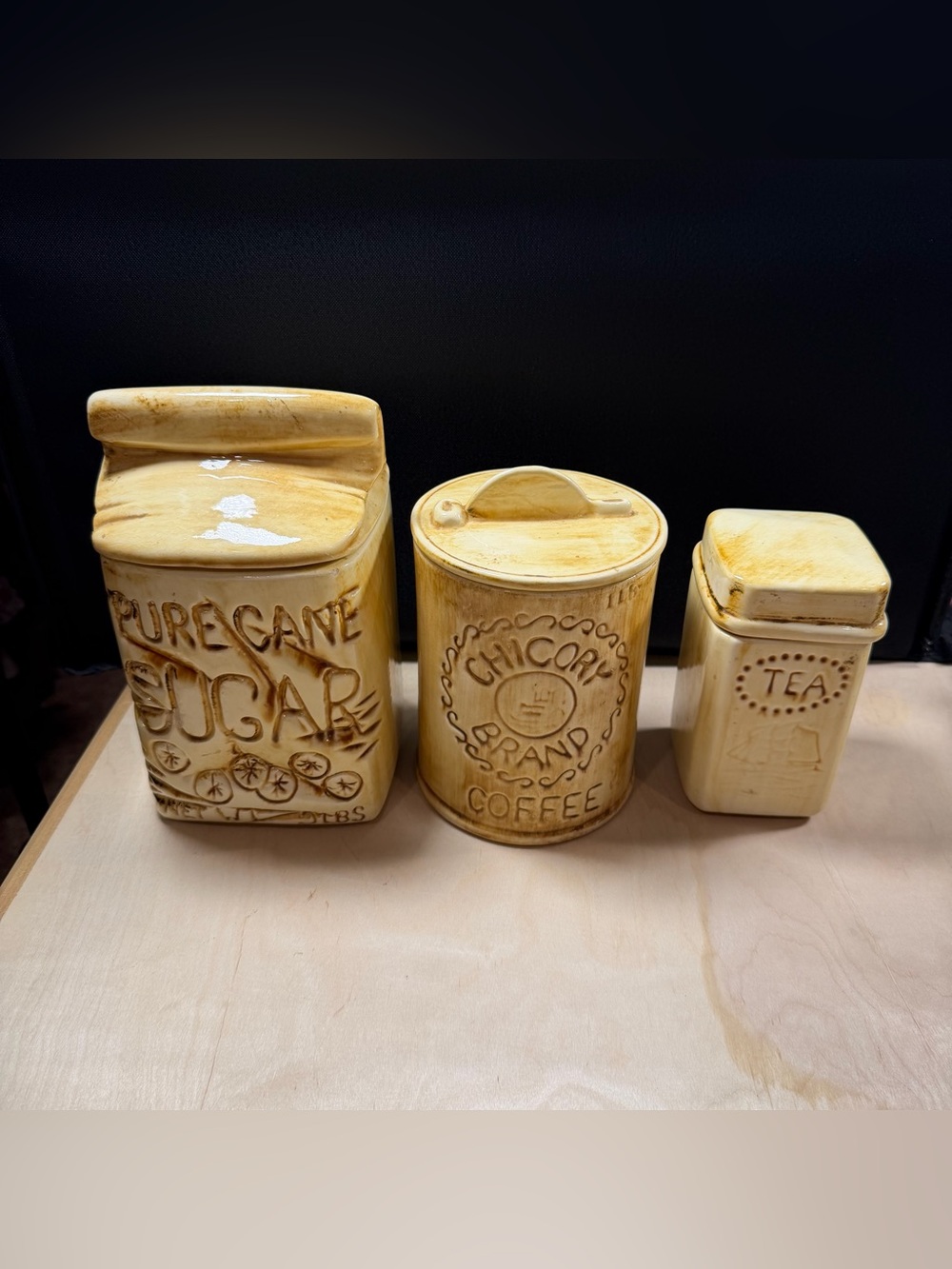 Set Of 3 Vtg 1970’s Kitchen Canister Set W/Sugar, Coffee, And Tea No Damage